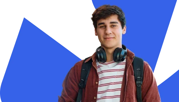 Studente universitario con zaino, cuffie e libri, pronto a costruire il proprio percorso professionale con il supporto di Habacus